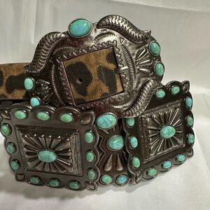 Faux Turquoise and Silver Western Belt